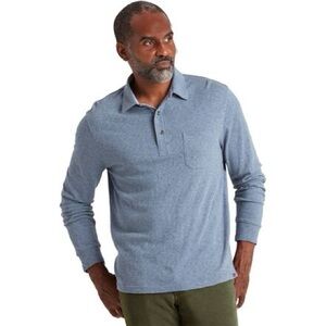 Faherty Flint Blue Long Sleeve Luxe Heather Polo , 100% Organic Cotton, Size S